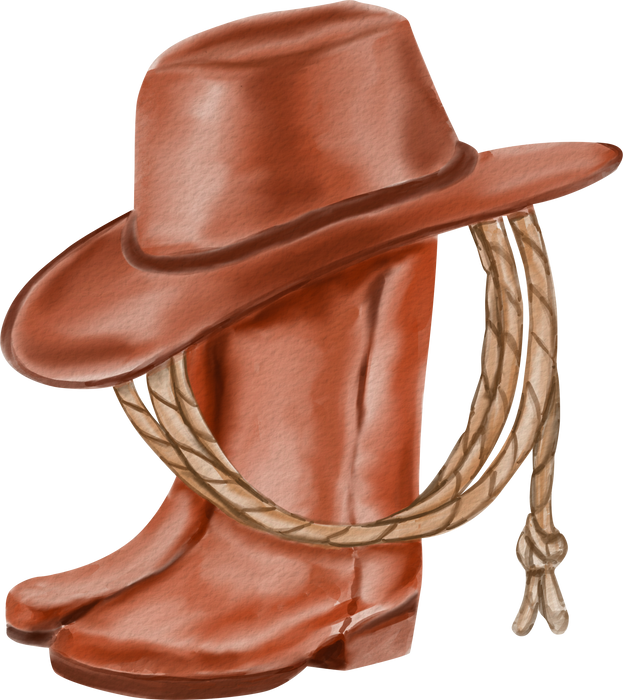 Watercolor Cowboy Boot, Rope  and Hat Cutout